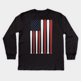 Baseball American Flag Gift Baseball Usa Gift Kids Long Sleeve T-Shirt